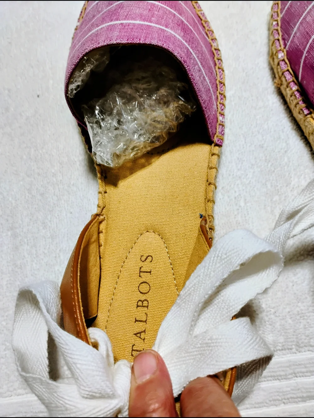 Talbots Lavender Striped Espadrille Sandals with White Ankle Tie Size 8 - Picture 8 of 13